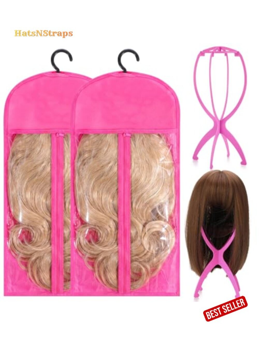 Wig Storage Bags with Foldable Wig Head Holder Stand for Travel Salon Use, 4
